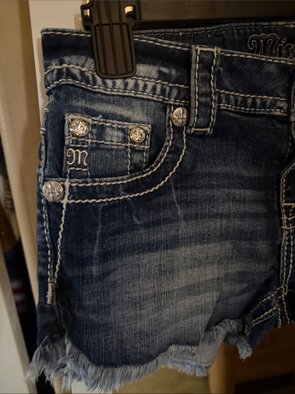 Miss Me Dark Blue Embellished Distressed Denim Shorts - Picture 4 of 7